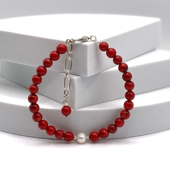 Genuine Red Coral With Freshwater Pearl - Picture 4 of 13